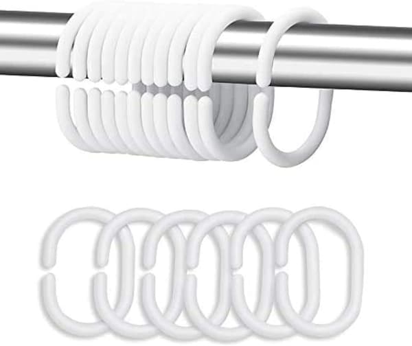 Duschdraperiringar i plast för badrumsduschfönsterstång (24-pack vit)