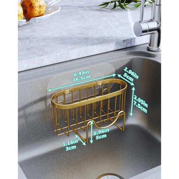 Vaskeservant Caddy, M-Formet Svamp Holder til Kjøkkenvask, Rustfri Kjøkkenvask Organizer for Svamp Børst Vaskestopper, med 2 Lim Gold