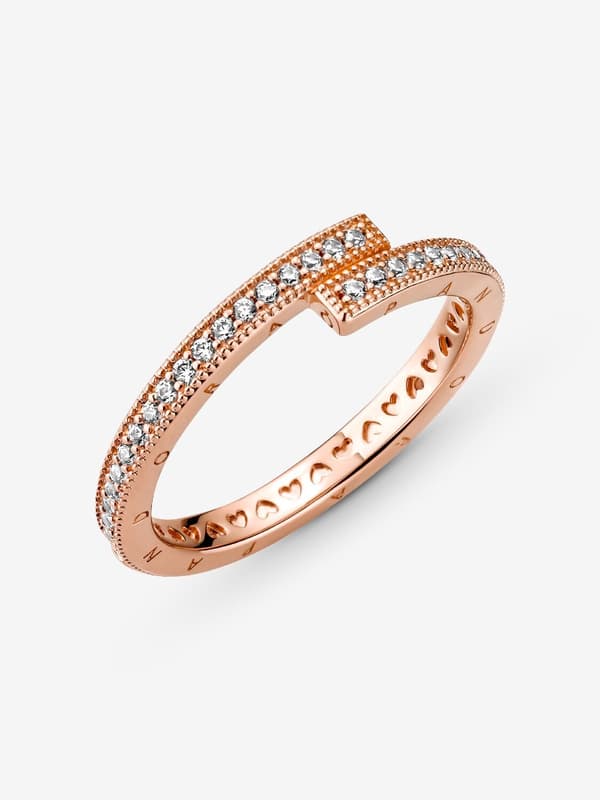 Pandora - Glitrende overlappende ring - 14k roségullbelegg Circumference: 52mm