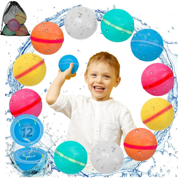 Magnetiske vandballoner, 12 stk. genanvendelige vandballoner Hurtig fyldning Selvtætning, Vandbolde Poollegetøj til have Strand Sommer Vandsport 12pcs