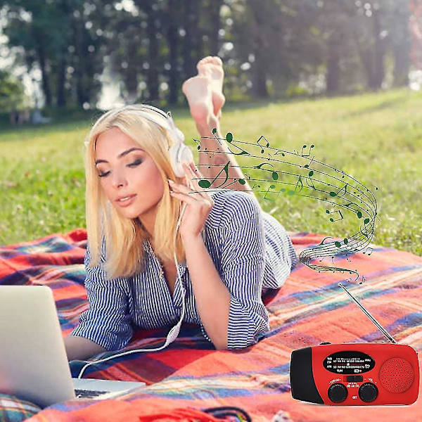 Solardriven vevradio med handvev, 2000 mAh powerbank LED-ficklampa