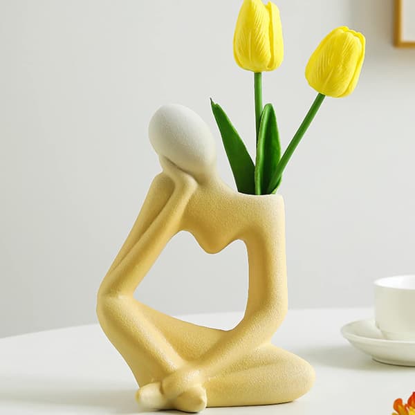 Vas Deco Vardagsrum Modern Keramik Vit Skulptur Vas, 19 cm
