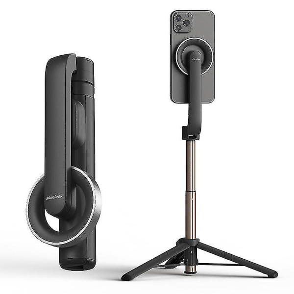 Magnetisk Selfie Stick-stativ kompatibel med Magsafe, utdragbart magnetiskt stativ för mobiltelefoner för Iphone 14 13 12 & alla telefoner Black