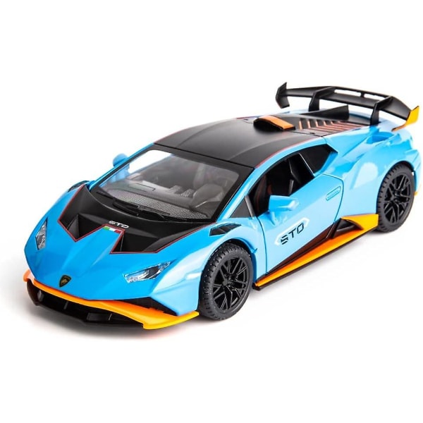 Modellbil 1/24 skala kompatibel for Lamborghini Huracan Sto Die-cast leketøybil med lys og lyd Leketøybil Dør kan åpnes (blå)