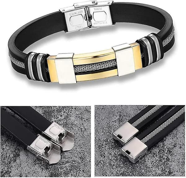 Justerbart armband i silikon för män, armband i rostfritt stål, present