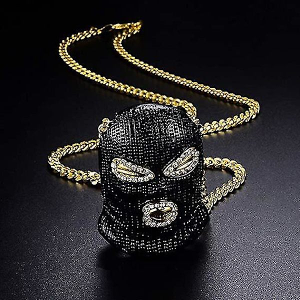 Ghyt Hip Hop Nattklubb Barer Pläterad Bling Kristall Ut Mask Hänge Kubansk Kedja Halsband