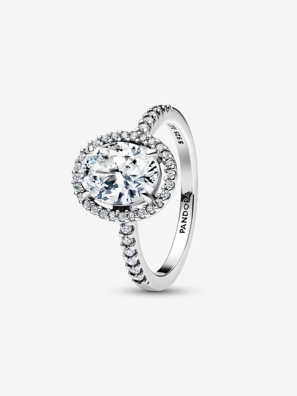 Pandora - Oval Sparkling Halo Statement Ring - Sterlingsilver Circumference: 54mm