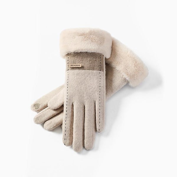 Vinterns nya kashmirhandskar dam utomhus plus fluff förtjockade varma handskar köldtålig pekskärm för kvinnor Average size Dy50; khaki