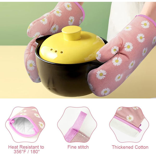 Ovnshansker og grytekluter, grillhansker, 1 par ovnshansker og 2 grytekluter, for matlaging, baking, kjøkken, mikrobølgeovn, pizza pink