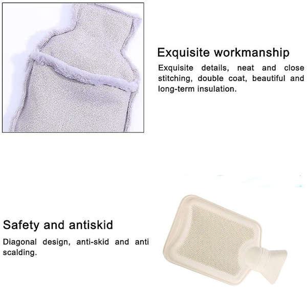 2 stk varmeflaske, gummivarmtvannsflaske med trekk 1l varmtvannsflaske, sikker varmtvannsflaske, rask smertelindring, komfort for mage/rygg