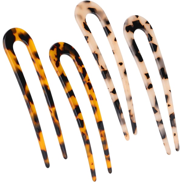 4 stykker U-formet hårnål i fransk stil Celluloseacetat Skilpaddeskallgaffelpinner Updo Chignon Pin for kvinner Jenter Frisyretilbehør