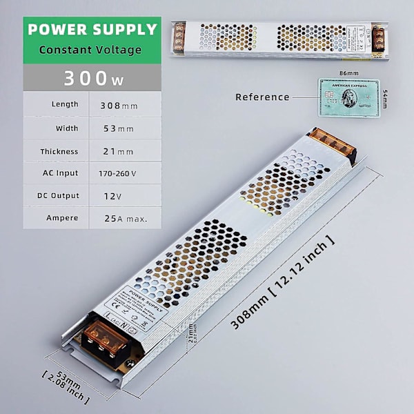 12v 300w 25a LED-driver, AC til DC-omformer, konstant spenningsforsyning, lavspenningsforsyning for LED-applikasjoner (hy)