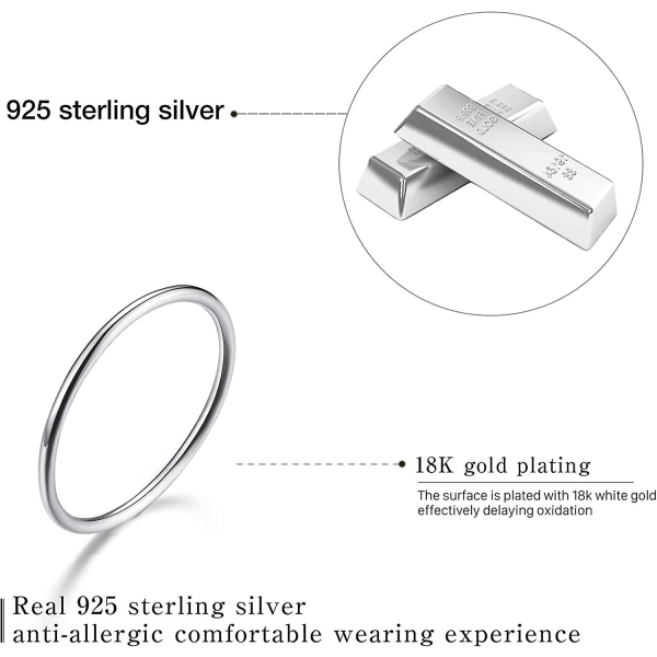 925 Sterling hopea Minimalistiset liitosrenkaat Yksinkertaiset ohuet renkaat Tail renkaat Pinottavat renkaat, koko 2-11