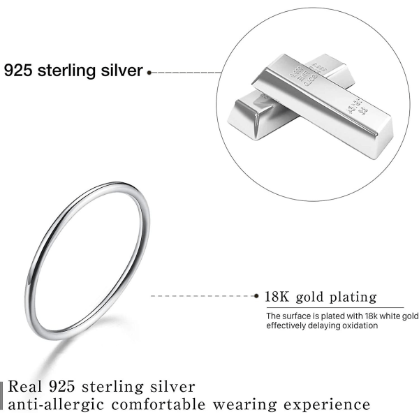 925 Sterling Hopea Minimalistiset Nivelrenkaat Yksinkertaiset Ohut Renkaat Häntä Renkaat Pinottavat Renkaat, Koko 2-11