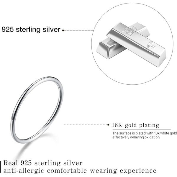 925 Sterling Sølv Minimalistiske Sammenføjede Ringe Enkle Tynde Ringe Hale Ringe Stakbare Ringe, Størrelse 2-11