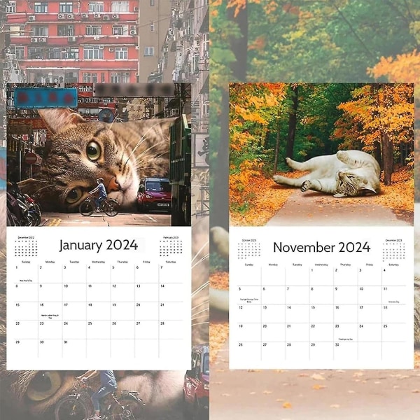 Kattkalender 2024, Lat kattkalender 2024, Söt kattväggkalender 2024, Roliga månadskalendrar, Present till kattälskare