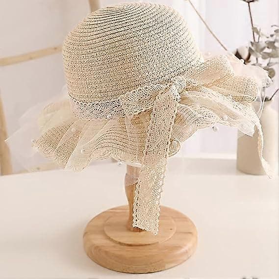 Sommerhat til piger, solbeskyttelse, visir, foldbar, bred skygge, sløjfe, strandhat til 2-8 år Beige Beige