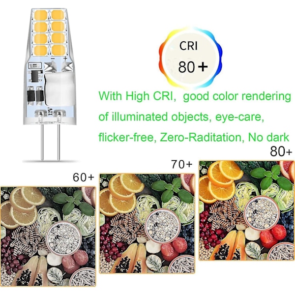 G4 LED Varm Hvid, 10 G4 LED Pære 12v, 3w Varm Hvid 3000k 16x 2835 Smd Erstatter 35w Halogenpære, Flimmerfri, G4 Pære 350 Lumen, 360 Strålevinkel,