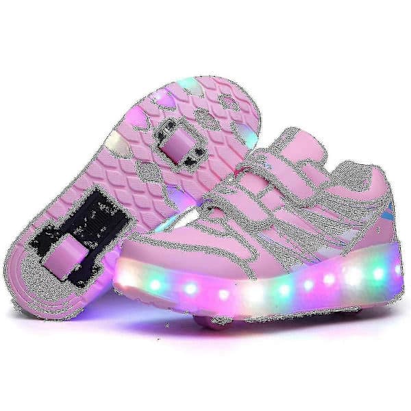 LED Lysende Rullesko Doble Hjul USB Oppladbare Skatesko Rosa 34 Pink 34