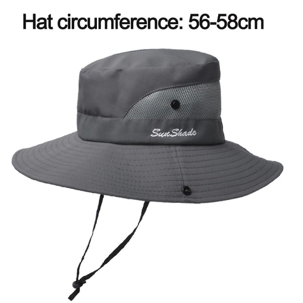 2 stk. Kvinners Utendørs UV-beskyttelse Foldbar Solhatt Mesh Bred Langs Strandfiskehatt Med Hestehalehull dark grey