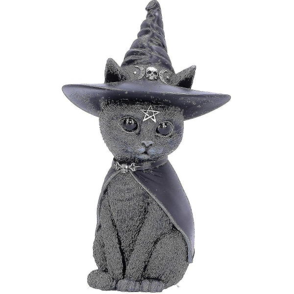 Okkult kattefigur Heksehatt Skrivebordsdekor Svart 13,5 cm Hy