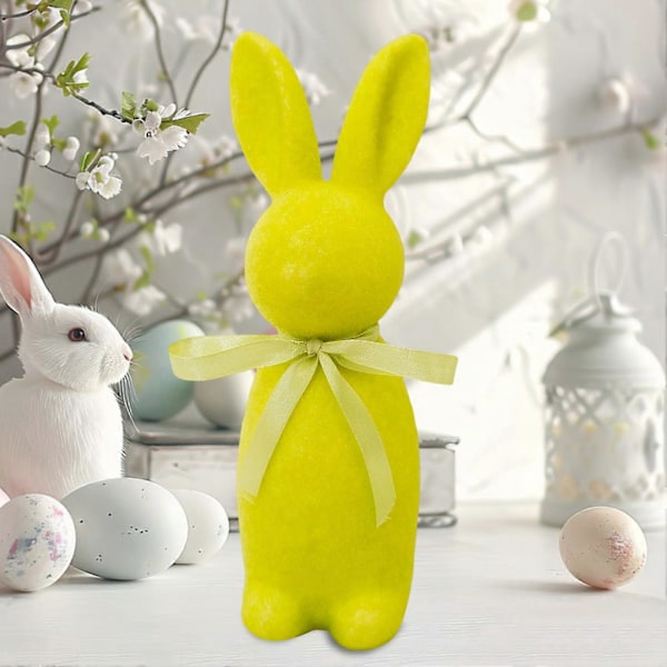Påskehare Statue Fritstående Skum Kanin Ornament Kunstig Mos Kanin Flocked Kanin Figur Centerpiece til Skrivebord Kamin Spisebord Sky Blue