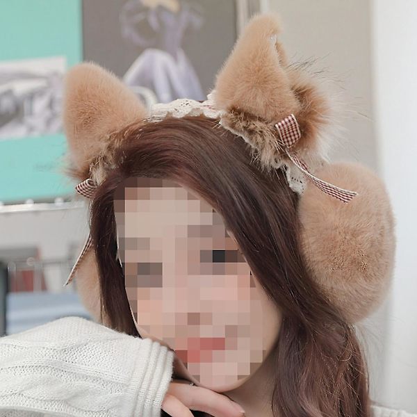 Kvinnors kalla väder fluffiga öronmuffar vinter varm pannband söta slouchy öronvärmare Khaki Khaki