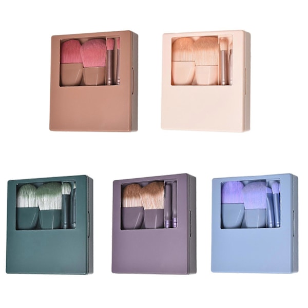 5 stk. Rejsestørrelse Makeupbørstesæt Mini Makeupbørster Lille Komplet Funktion Kosmetikbørstesæt Med Etui Og Spejl Perfekt Til På Farten Blue
