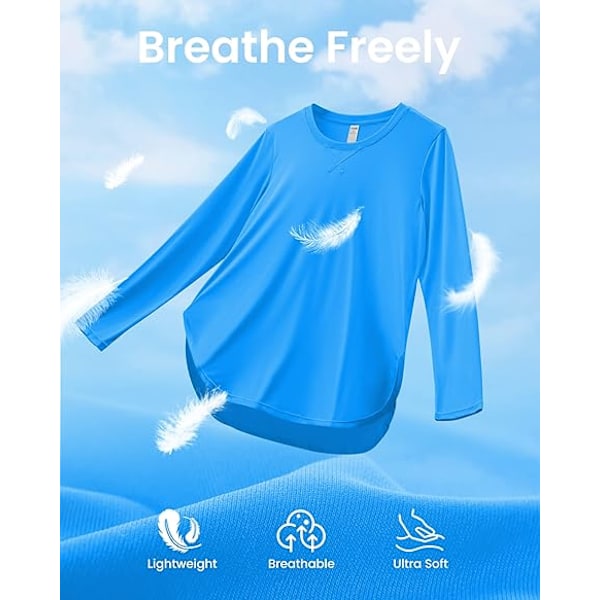 Damtröjor för aktivt bruk UPF 50+ UV-solskydd T-shirts Långärmade toppar Träning Soltröja Utomhus Gym Vandringströja Snabbtorkande Lätta tröjor Ocean Blue M