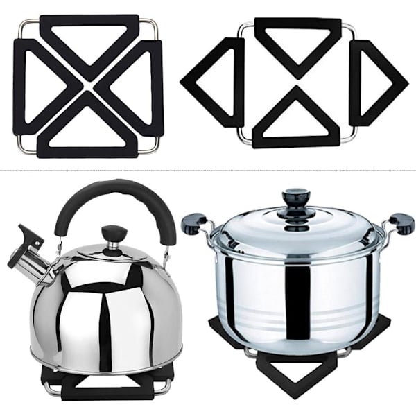 Underlägg för heta kastruller, expanderbar silikonunderlägg värmebeständiga kökstillbehör (2-pack) Black