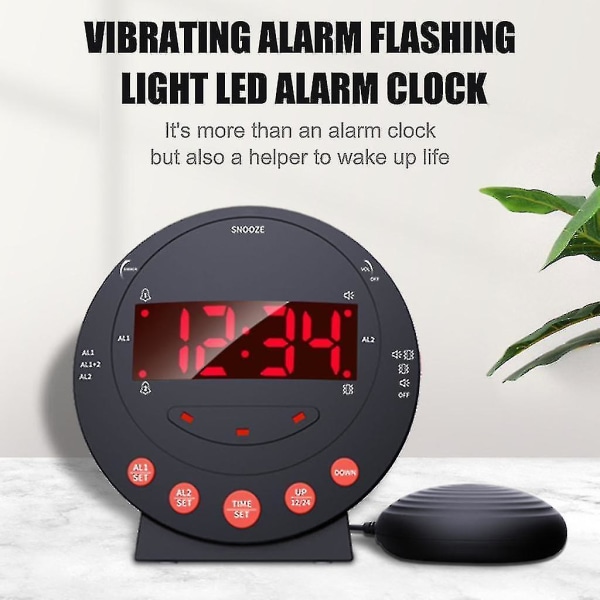 Dövstum/Sömntuta/Äldre väckarklocka - Extra högt vibrerande väckarklocka med sängvibrator för sovrum