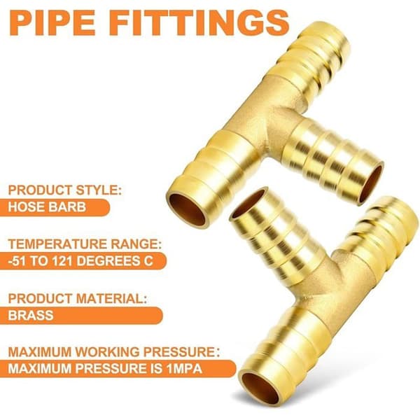2 kpl messinkinen letkuliitin T-kappale, 3-tie letkuliitin (16mm letkuliitin) GO