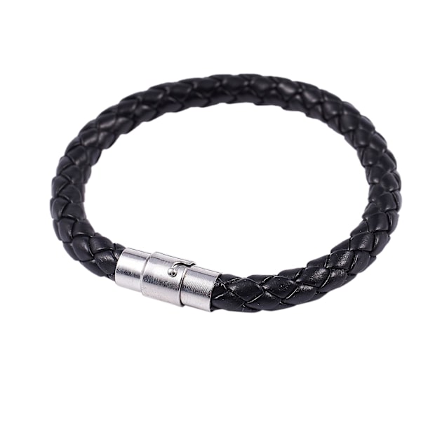 Armband i rostfritt stål och läder, flätat läderarmband, för män och kvinnor, svart - Bredd 6 mm - Läng