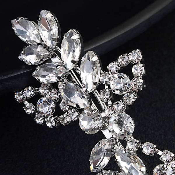 Rhinestone brudklänningshårklämmor Blad Bröllopshårnål Brud Pärla Kristallhårklämmor Guld Rhinestone Barrette (Silver 2PCS)