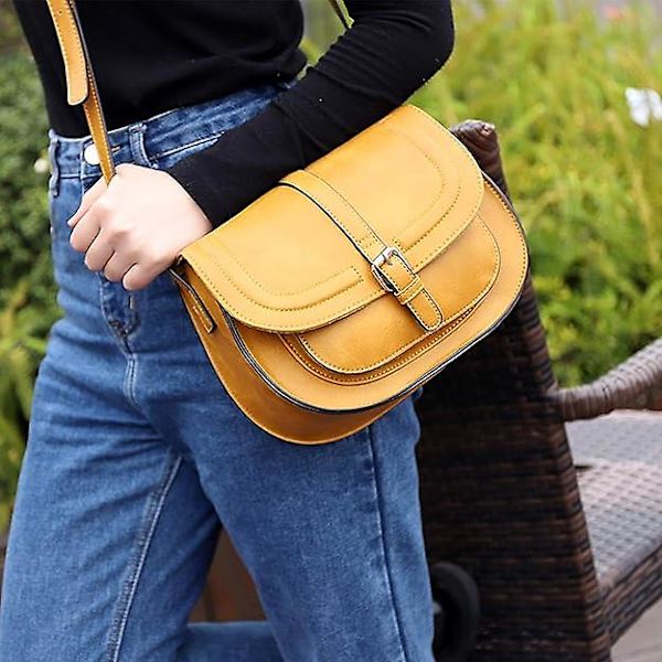 Naisten crossbody-laukku, pieni laukku ja olkalaukku, vintage-satulalaukut, vegaaninahka big yellow