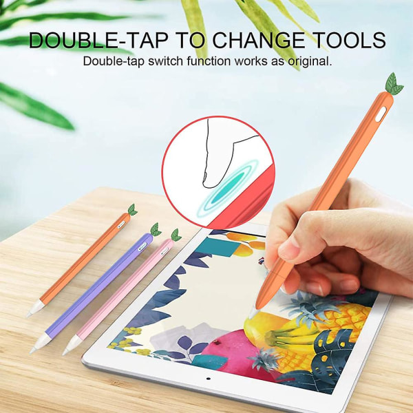 Veskehylse Cute Fruit Design Silikon mykt beskyttelsesdeksel kompatibel med Apple Pencil 2nd Gen carrot