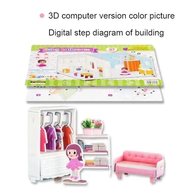 Congme 3D Pussel Leksak för Barn 3D Papperspussel Sovrum Vardagsrum Hus Barns Tidiga Utbildning Lärleksaker Present Kök Kitchen