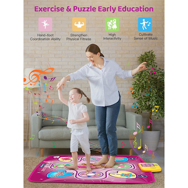 Dansmatta Present till Flickor och Pojkar 3-12 År Gamla, Elektronisk Dansmatta Spel Leksak, Inbyggd Musik, 5 Spellägen - Stor 98*87cm