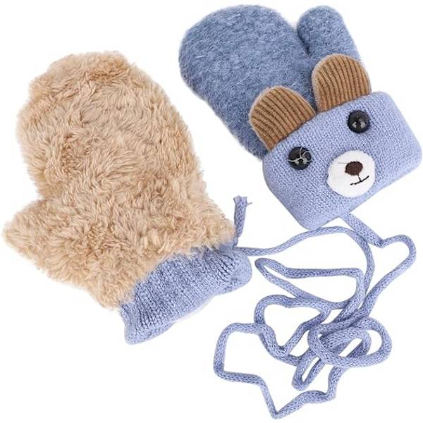 Toddler Magic Stretch Mittens Tjocka Plyschfodrade, Vinter Baby Boys Girls Stickade Vantar Varma Fluffiga Hel Fingerhandskar Kallt Väder Skidhandskar