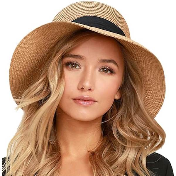 Dam solhatt strand solskydd halm mjuk kant UPF50 rese hopfällbar brätte sommar UV-skydd hatt brown