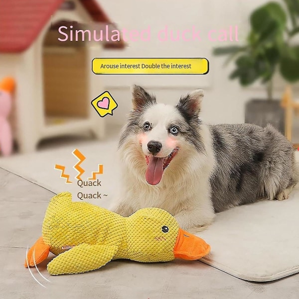 The Mellow Dog, Mellow Dog Calming Duck, slitesterk pipende hundeleke for innendørs valp yellow