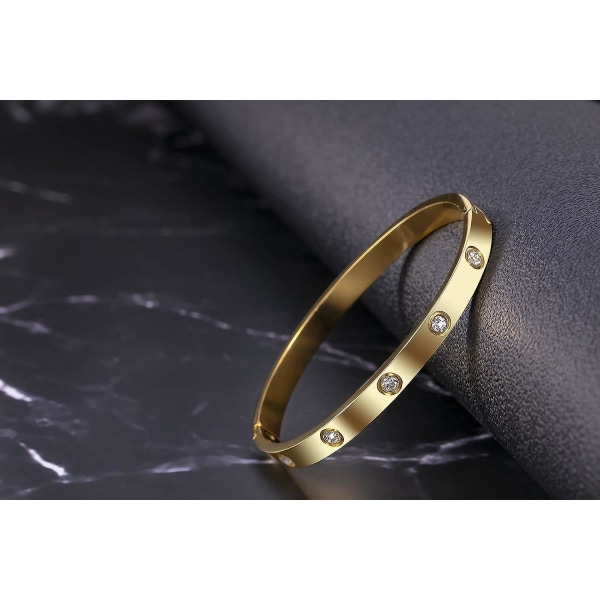 Armband Armband Guldpläterat med Cubic Zirconia Stenar Rostfritt stål Gångjärnssmycken med Kristall Oval Armband Födelsedagspresent
