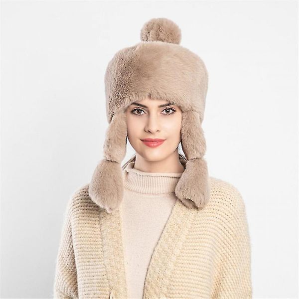 Varmare Faux Fur Trapper Hat för kvinnor, Pälsvarm Mongolisk Rysk Bomber Skidåkning Vinter Vindtät