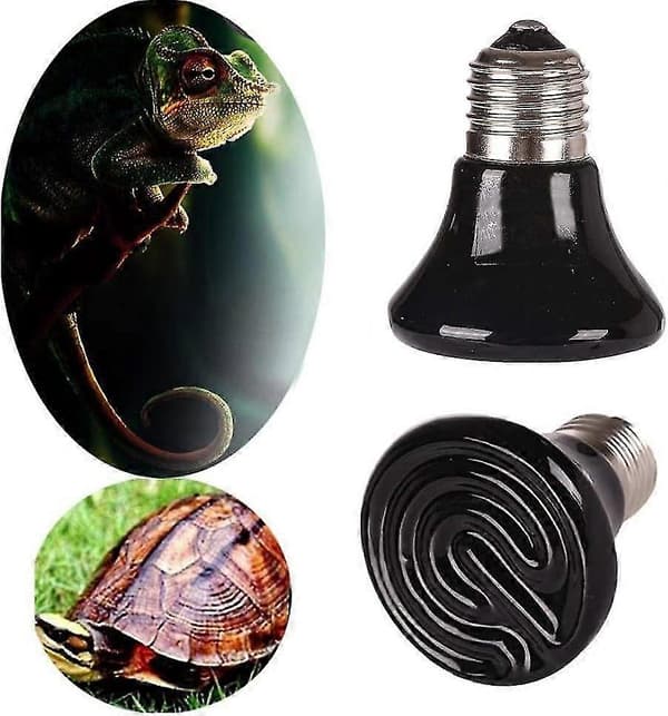 25 Watt Mini Reptil Varme Pærer 2 Pak Infrarøde Keramiske Varmere Intet Lys Sort