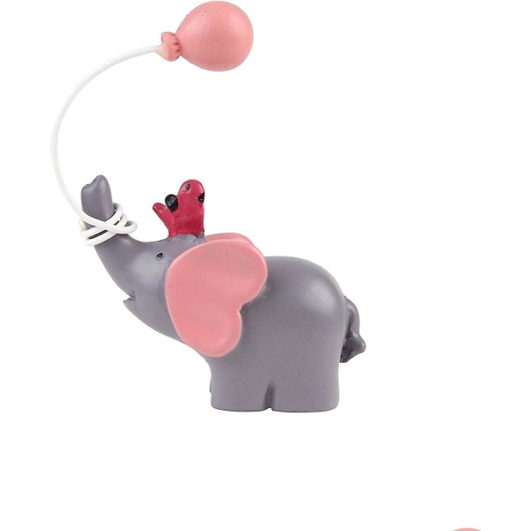 Vinterkampagne,pak Resin Little Elephant Cake Topper Med Ballon Fugl Baby Shower Pige Fødselsdagsfest Skrivebord Kage Dekoration Pink