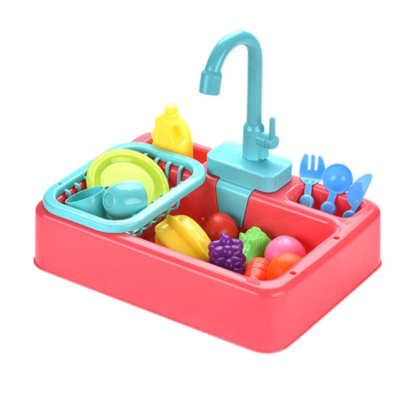 19 stk Kjøkkenvask leker med rennende vann Pedagogiske gaver til jenter gutter Pink