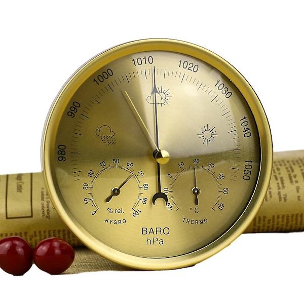 Analog Inomhus/Utomhus Väderbarometerstation Rostfritt Stålram Inkluderar Barometer, Hygrometer Och Termometer Flera Färger Valfri Gold