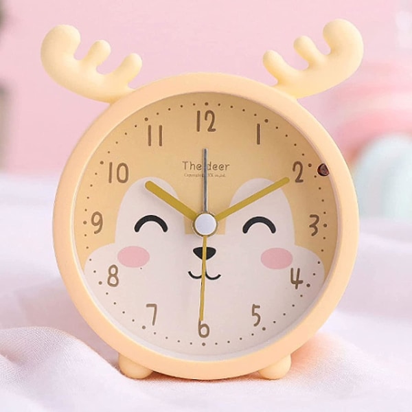 Justup Children Cute Animal Dog/cat Alarm Clock Silent Non Ticking Silicone Clock Night Light Travel Clock --- Yellow Deer (hy)