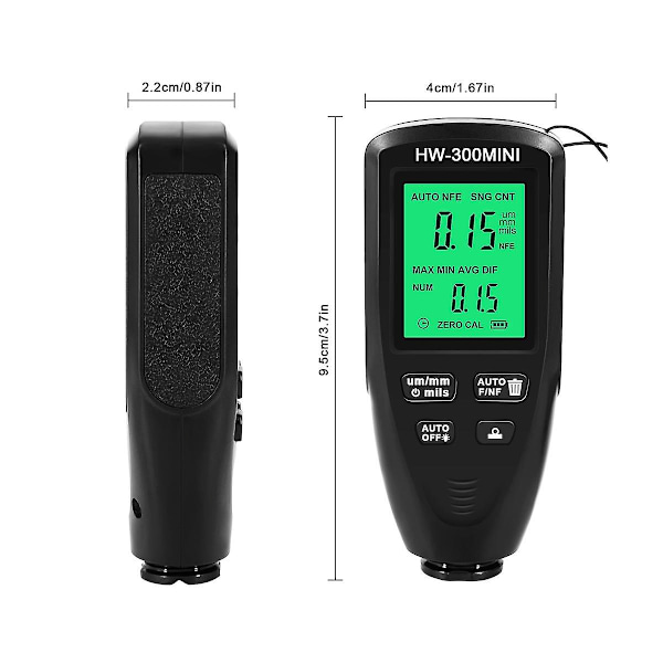 HW300MINI Digital Tjockleksmätare Testare Auto Bilfärg Mätningsinstrument Färgskiktsmätningsenhet Verktyg Svart