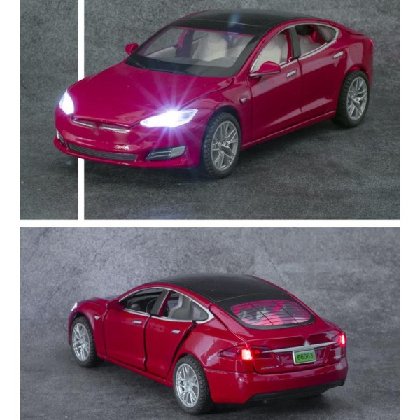 1:32 Tesla Model S legeret bilmodel Diecast-legetøjsbil, lyd og lys Børnelegetøj Børne-gave-drengelegetøj (i æske) Model S White